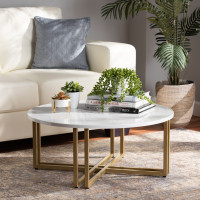 Baxton Studio WS-12222-CT Maeve Modern and Contemporary Gold Finished Metal Coffee Table With Faux Marble Tabletop